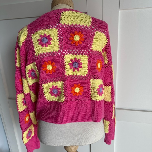 Zara Pink and Yellow Crochet Cardigan - Picture 2 of 5